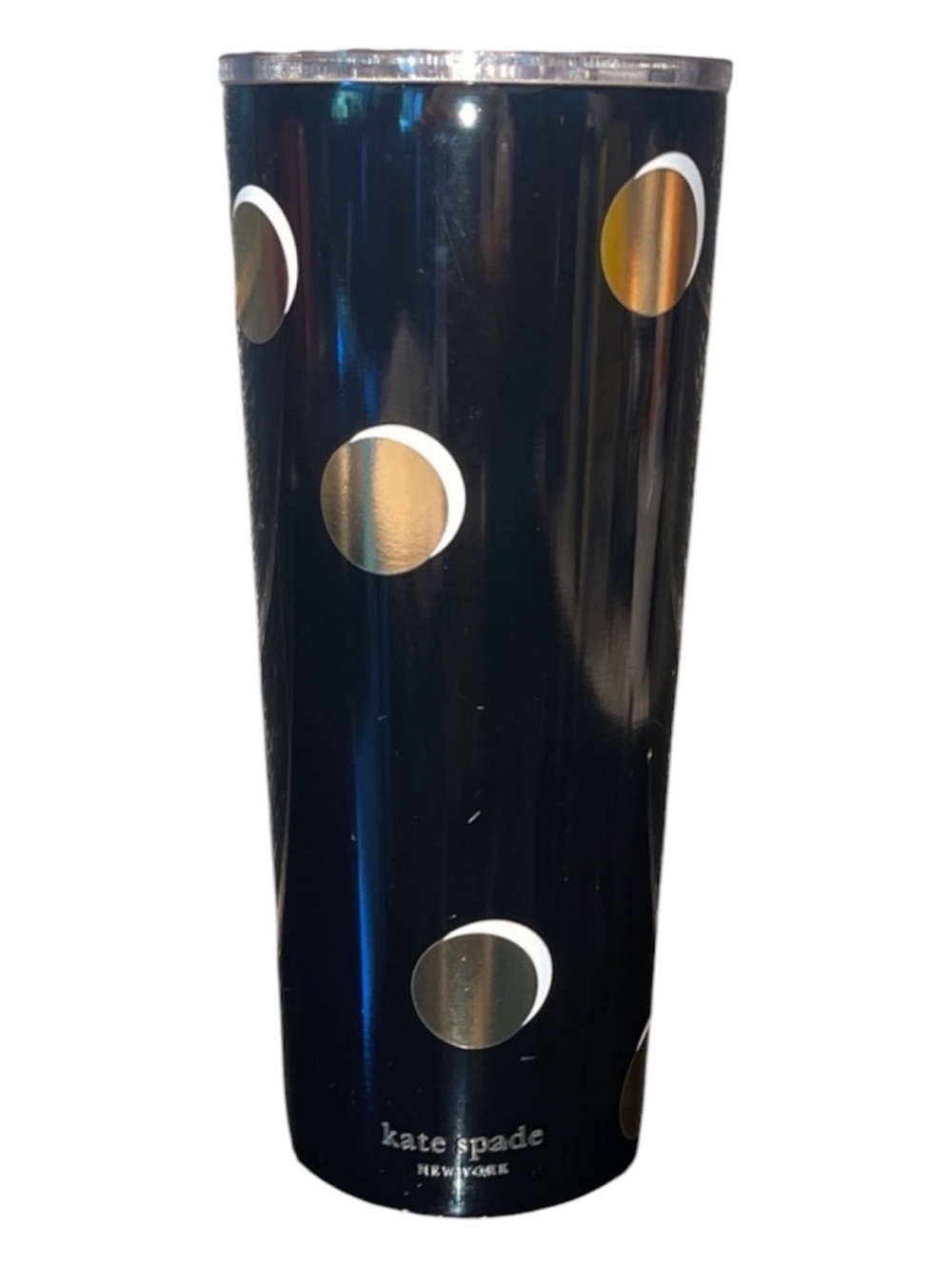 Kate Spade Black Tumbler Gold White polka dots Stainless Steel Cup Travel Mug